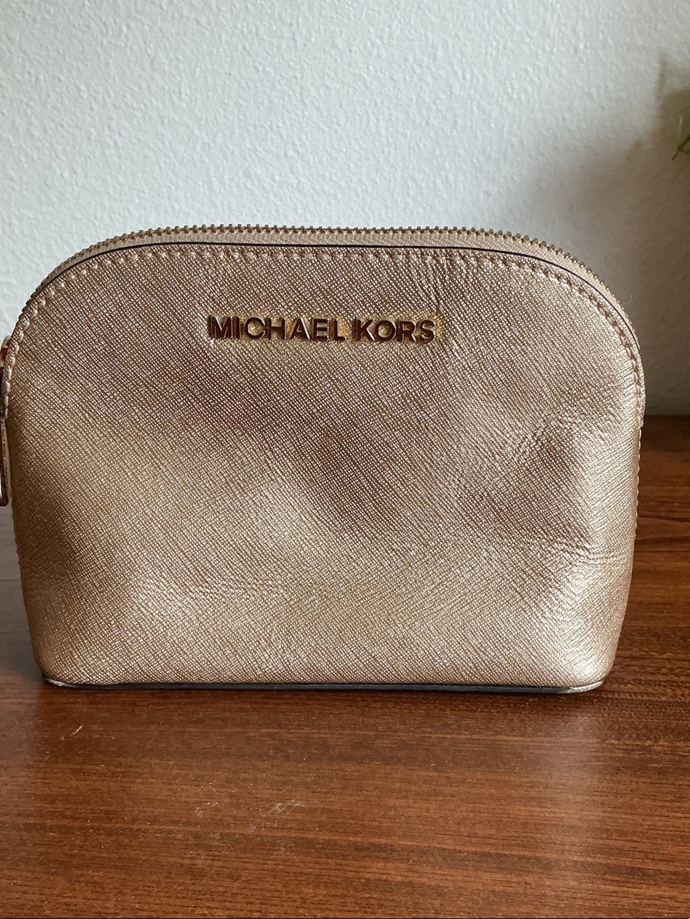 Michael Kors Metallic Gold Saffiano Dome Pouch